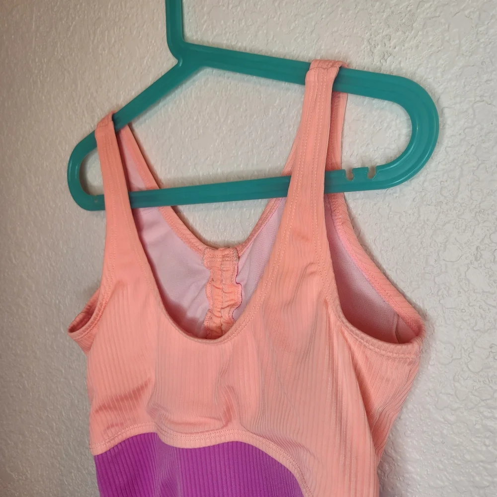 Justice Beach Two-Tone Peach and Purple One-Piece Swimsuit youth L 12 14